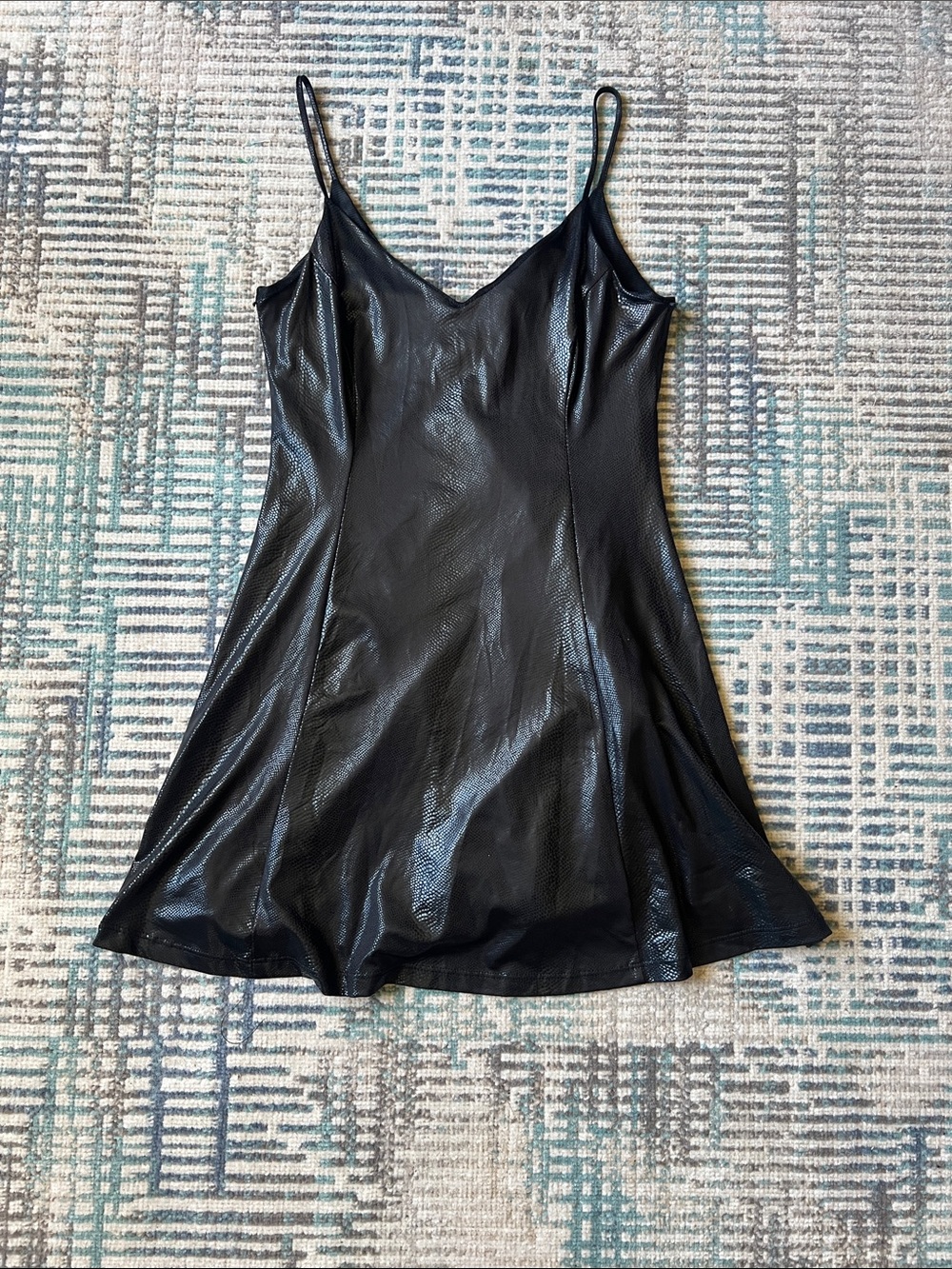 ASTR Black Faux Leather Snakeskin Mini Slip Dress S Y2K 90s Going Out Bodycon